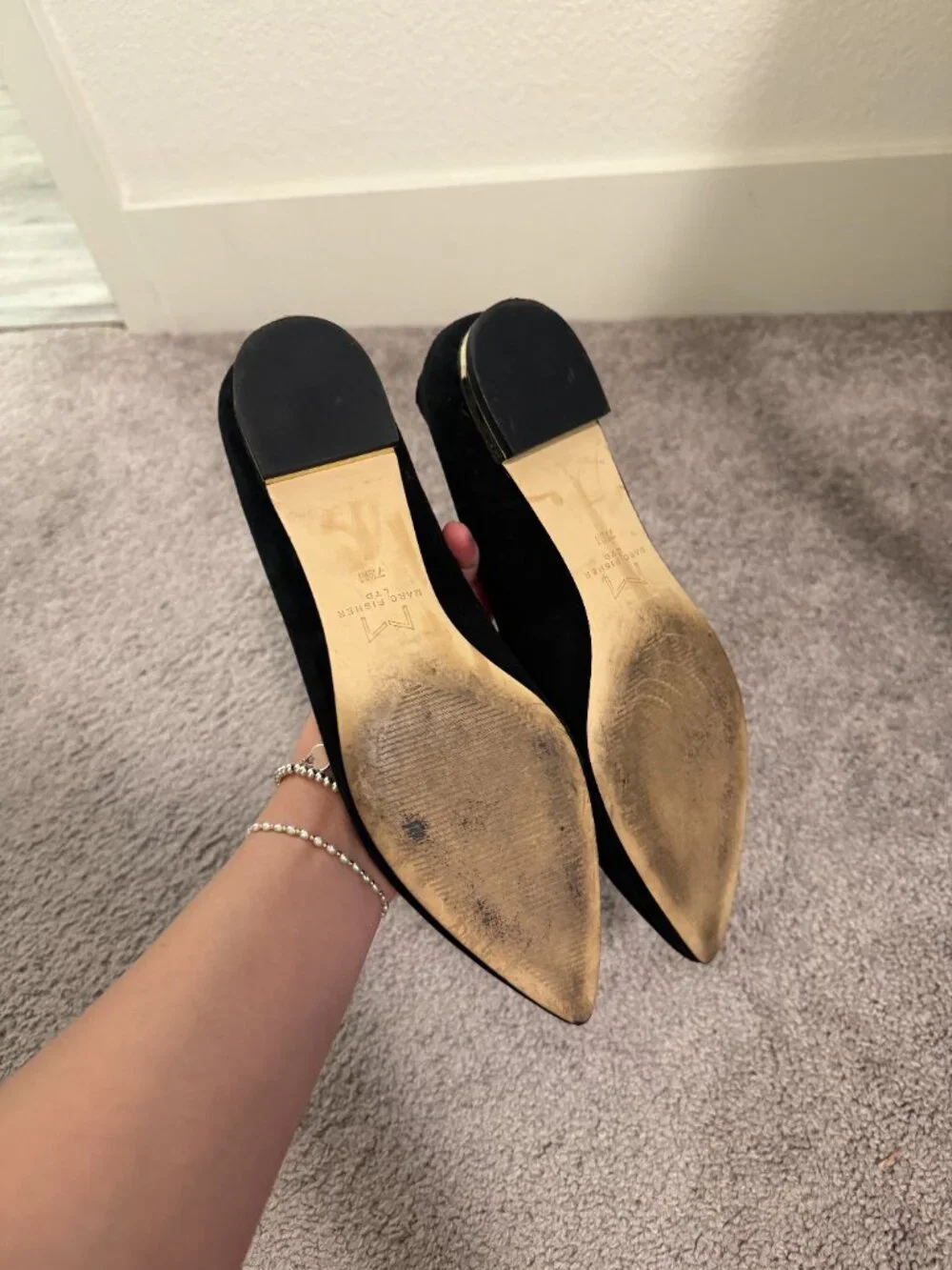 Marc Fisher Black Suede Pointed Toe Flats Women's Dress Shoes